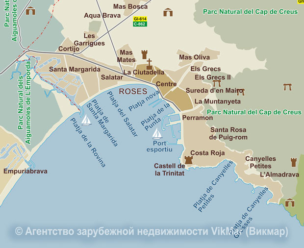Карта жилых районов Росас Карта районирования недвижимости в Росас