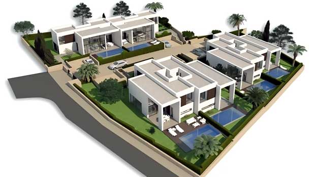Спаренные дома в Испании. Комплекс Residencial Nevis Moraira на побережье Коста Бланка по проекту архитектора Рамона Эстеве (Ramon Esteve Architectural Studio). Дома в Испании - малоэтажные жилые