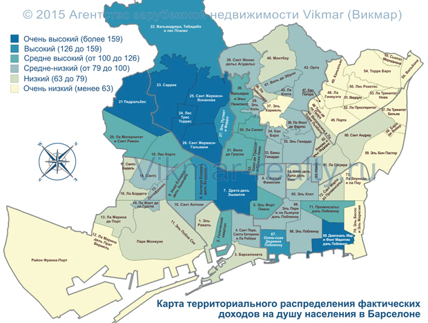 Карта доходов на душу населения в Барселоне в 2015 Карта доходов на душу населения в Барселоне в 2015
